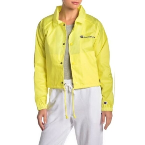 Urban Outfitters Champion Button Snap Colorful Logo Back Yellow Windbreaker XS - Picture 1 of 6